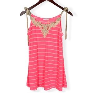 Pinkblush Pink and White Striped Tank w/ Embroidered Neckline and Tie Straps